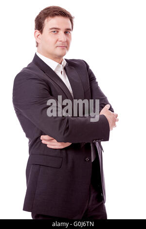 adult smiling business man with black suit isolated Stock Photo