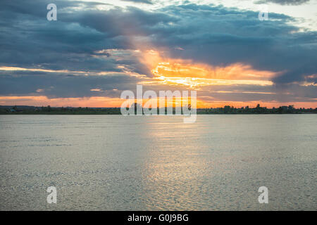 Sunset over river Tom Tomsk in summer Stock Photo