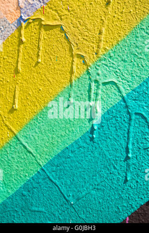 Color wall with abstract painted pattern and paint drips Stock Photo