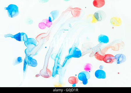 Watercolor texture made with colorful drops on white isolated background Stock Photo
