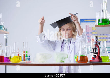 Image of adorable little experimenter, close-up Stock Photo