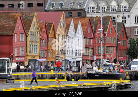 Wooden houses, Tyskebryggen, Vagan, old town, Bergen, Hordaland, Norway / Tyske Bryggen, the German Wharf Stock Photo