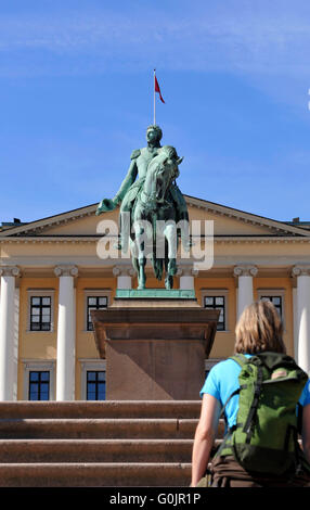 Equestrian statue of King King Charles III, Royal Palace, Oslo, Norway / Det kongelige slott Stock Photo