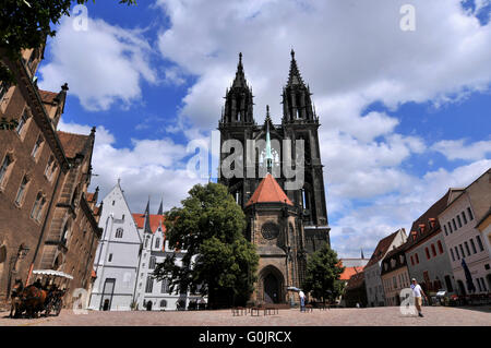 Meissner Dom, cathedral church, cathedral square, old town, Meissen, Saxony, Germany / Meissen Cathedral, Domplatz Stock Photo