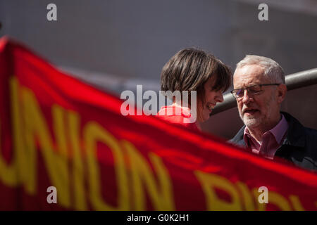 London, UK. 1st May, 2016. Jeremy Corbyn MP, Leader of the Opposition, with Frances O'Grady, General Secretary of the British Trades Union Congress (TUC), at the May Day rally on Clerkenwell Green. Credit:  Mark Kerrison/Alamy Live News Stock Photo