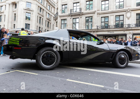 London, UK. 2nd  May 2016. A 'K.I.T.T.' car from the Knightrider TV series on display. London's Regent Street is closed to traffic for the annual Gumball 3000, with supercars of the past and present, including Lamborghinis, Porsches and Bugattis, related displays and music entertaining the crowds during the afternoon before participating cars make their way through Picadilly and Mayfair up Regent's Street in the late afternoon. Credit:  Imageplotter News and Sports/Alamy Live News Stock Photo