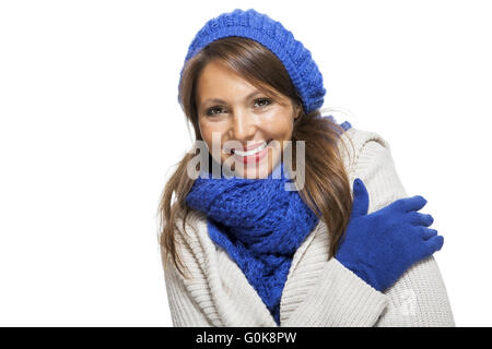 Close up Smiling Woman in Winter Outfit Stock Photo