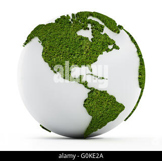 White globe with continents covered with grass isolated on white background. Stock Photo