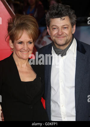 March 22, 2016 - Andy Serkis and Lorraine Ashbourne attending The European Premiere of 'Batman V Superman: Dawn Of Justice' at O Stock Photo