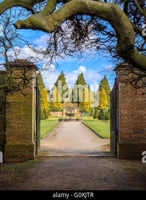 HDR image of entrance gate to The Rose Gardens. At Newstead Abbey, Newstead, Nottinghamshire, England Stock Photo