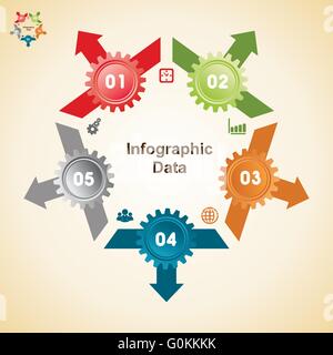 Illustration of colorful gears Info-graphics options banner Stock Vector