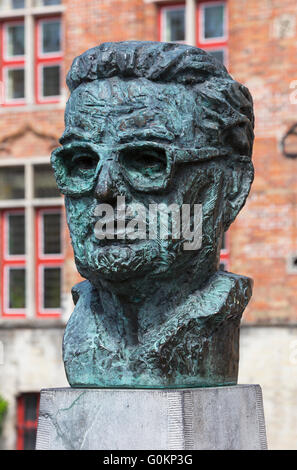 Bust of Frank Van Acker in by Steenhouwersdijk, Bruges, Belgium Stock Photo