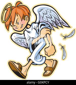 Vector cartoon clip art of a scrappy angel with red hair headed for a fight! Something evil is gonna get a beat-down! Stock Vector