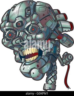 Vector cartoon clip art illustration of a robot skull. Stock Vector