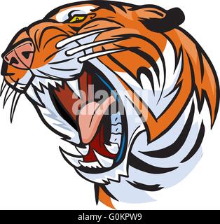 Vector Cartoon Clip Art Illustration of a roaring tiger head Stock Vector