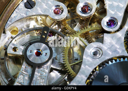 Inner workings of a vintage pocket watch Stock Photo