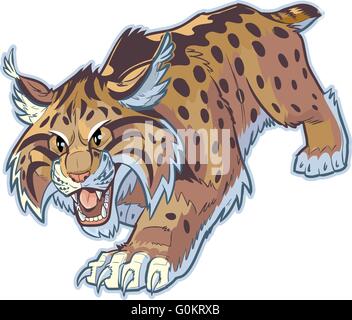 Vector cartoon clip art illustration of a hungry bobcat or wildcat mascot stalking its prey. Stock Vector