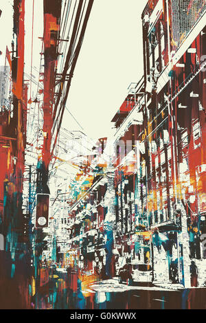 illustration painting of urban street with grunge texture Stock Photo