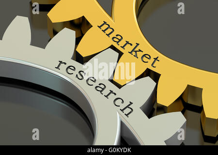 Market Research concept on the gearwheels, 3D rendering Stock Photo