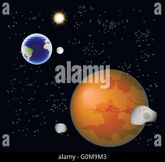 Abstract background with Mars, its satellites, earth, moon and sun. EPS10 vector illustration Stock Vector