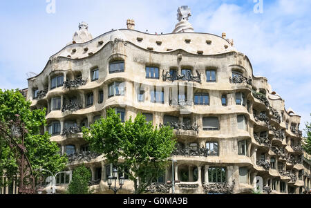 Casa Mila also known as La Pedrera, house by architect Gaudi in Barcelona, Spain Stock Photo