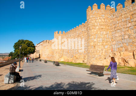 City walls. Paseo del Rastro, Avila, Castilla Leon, Spain. Stock Photo