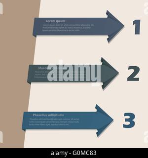 Arrow origami infographic template with 3 options and details Stock Vector