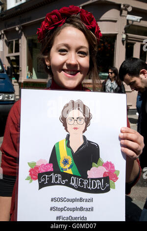 Mayday 2016. Clerkenwell. A supporter of Brazilian President Dilma Roussef. International Workers Day. Stock Photo