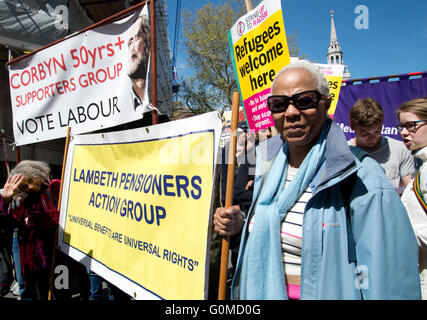 Mayday 2016. Clerkenwell. International workers Day. Lambeth Active pensioners Group. International Workers Day. Stock Photo