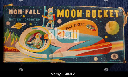 Retro child's toy of moon rocket packaging Stock Photo