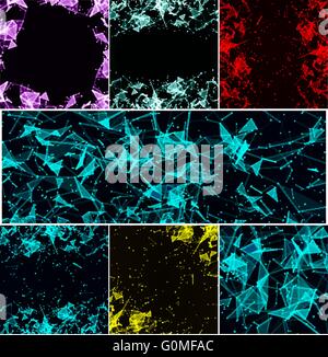 Set of seven illustrations for your web and banner design. Triangles in a techno style. Stock Vector