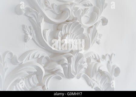 Luxury white wall design bas-relief with stucco mouldings roccoco element Stock Photo
