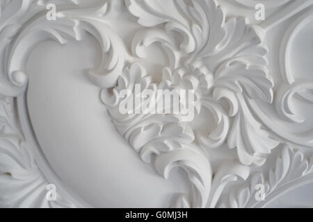 Luxury white wall design bas-relief with stucco mouldings roccoco element Stock Photo