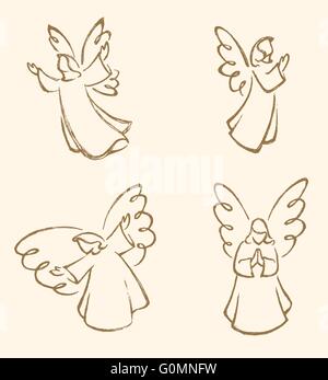 Angel Sketch Collection Stock Vector