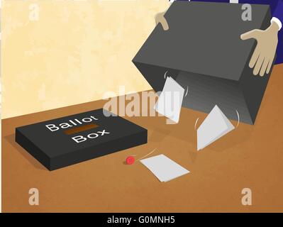 3 Votes and a button being emptied from a ballot box. Stock Vector