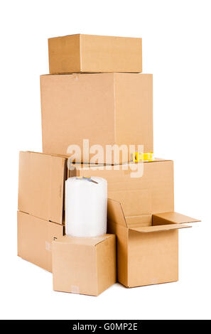 Cardboard boxes, isolated on white. Stock Photo