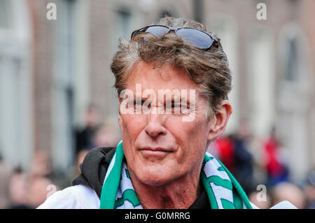 DUBLIN, IRELAND. MAY 01 2016 - David Hasselhoff arrives for the start of the Gumball 3000, on a 6 day drive to Bucharest. Stock Photo