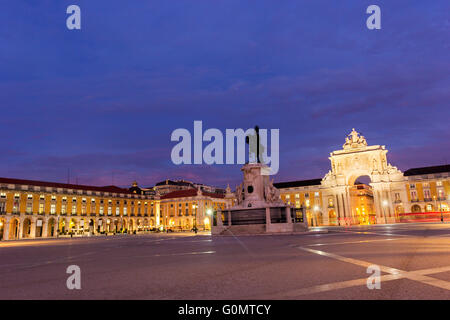 Commerce Square with Rua Augusta Arch in Lisbon in Portugal in the morning Stock Photo