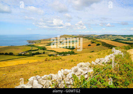 Looking west from near Swyre Head on the Isle of Purbeck Dorset with Portland Bill in the distance Stock Photo