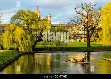 Punt on River Cam Cambridge England with New Court of St John’s College behind