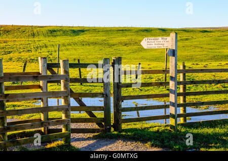 Gate and sign near Malham Tarn on the Pennine Way in the Yorkshire Dales National Park England Stock Photo