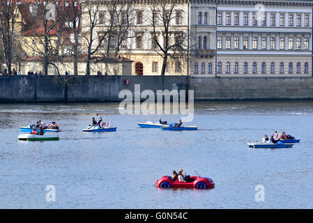Prague, Czech Republic. Paddle boats for hire on the River Vltava Stock Photo
