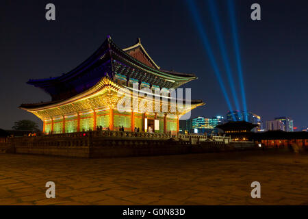 Seoul, Korea - August 14, 2015: Gyeongbokgung palace at night - Seoul, Republic of Korea Stock Photo