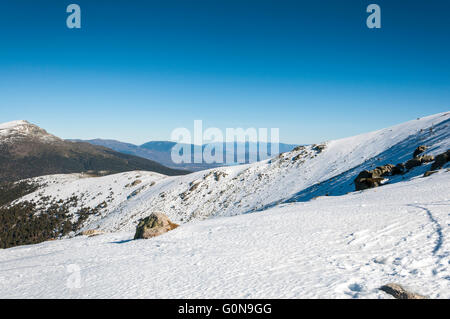 Views of Guadarrama Mountains from Navacerrada Ski Resort, Navacerrada Mountain Pass, Madrid, Spain, on January 4, 2015. Stock Photo
