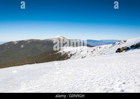 Views of Guadarrama Mountains from Navacerrada Ski Resort, Navacerrada Mountain Pass, Madrid, Spain, on January 4, 2015. Stock Photo