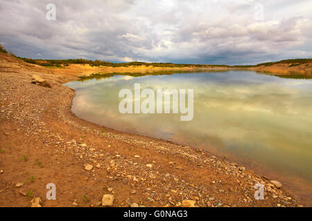 El Ferial reservoir. Bárdenas Reales. Navarra. Spain.Superficie de agua Stock Photo