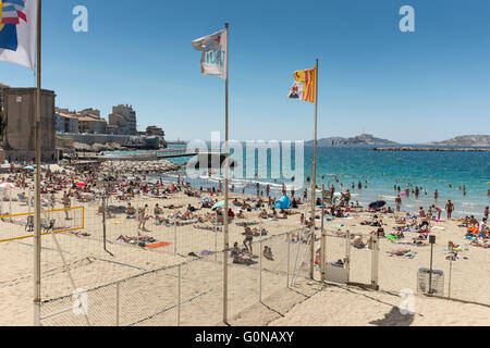People on the beach at Anse des Catalans, Marseille, Bouches-du-Rhone, Provence-Alpes-Cote d'Azur, France Stock Photo