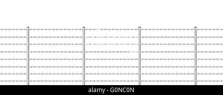 Barb wire fence, seamless expandable - illustration on white background. Stock Photo