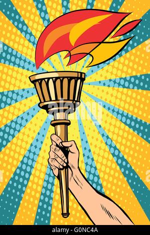 Vector torch with fire in the hand Stock Vector