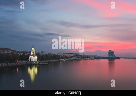 Majestic colorfull sunset in the Dnipropetrovsk. Ukraine Stock Photo